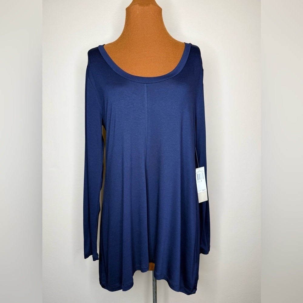 NWT Joan Vass Deep Blue Scoop Neck Long Sleeve Tunic Size Medium